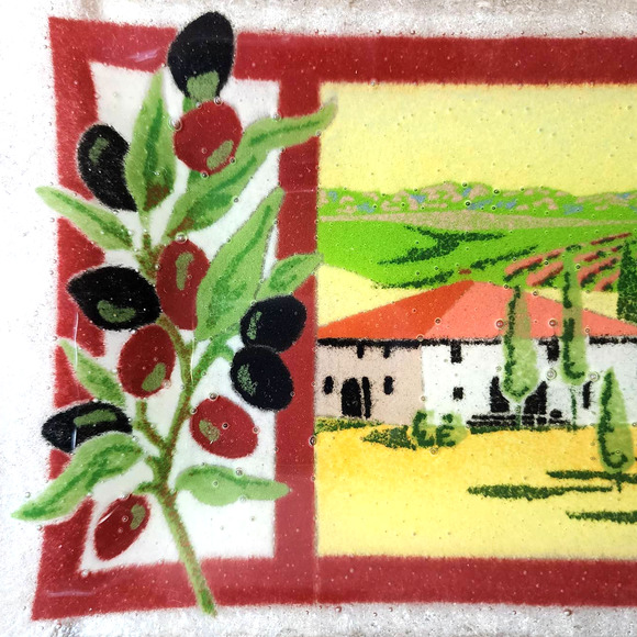 Peggy Karr Glass Fused Art Glass Tuscan Villa Winery Platter/Tray Artist Signed - Picture 4 of 10